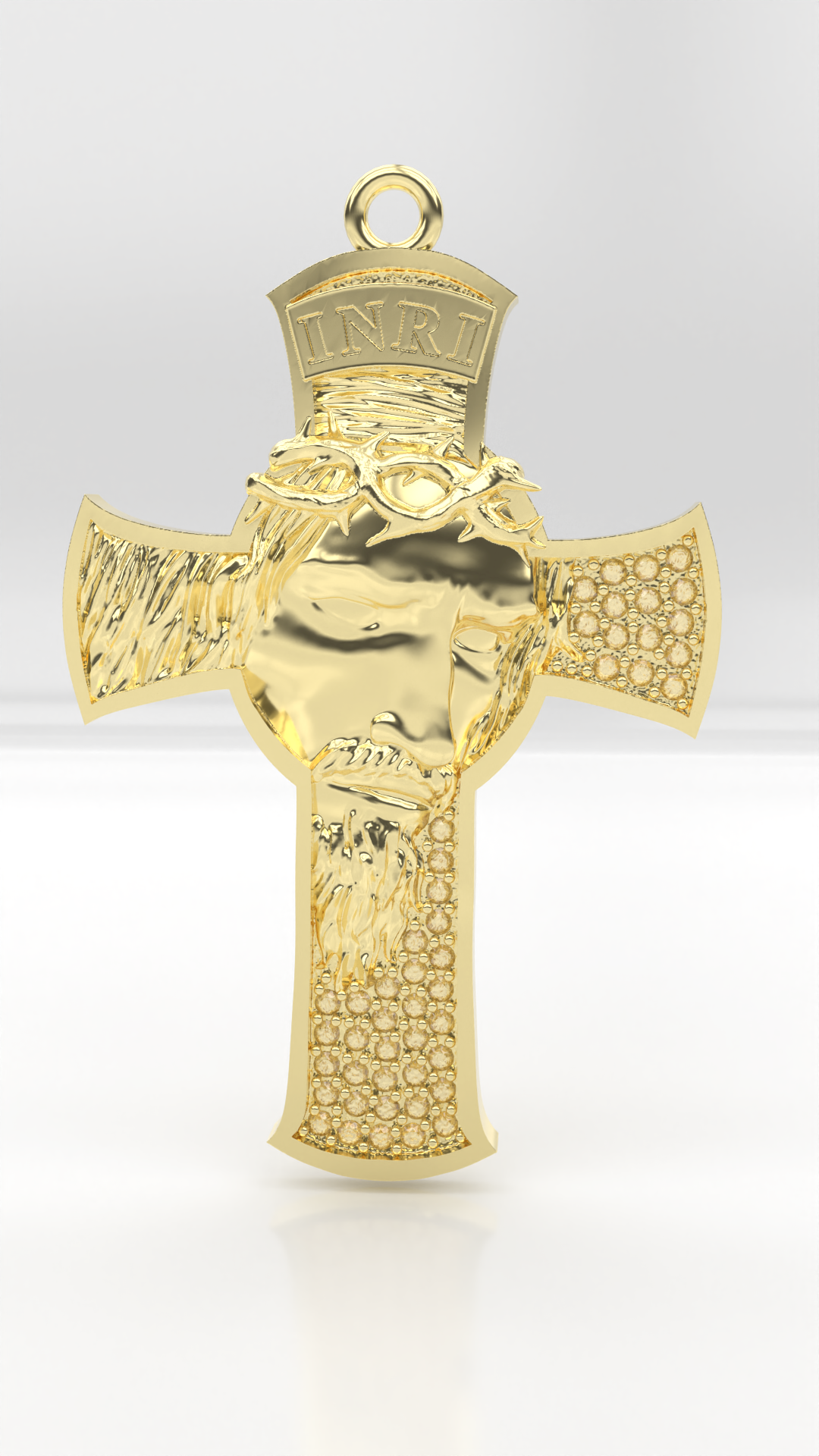 Cruz com o rosto de Jesus cravejado com zirconias em ouro 18.