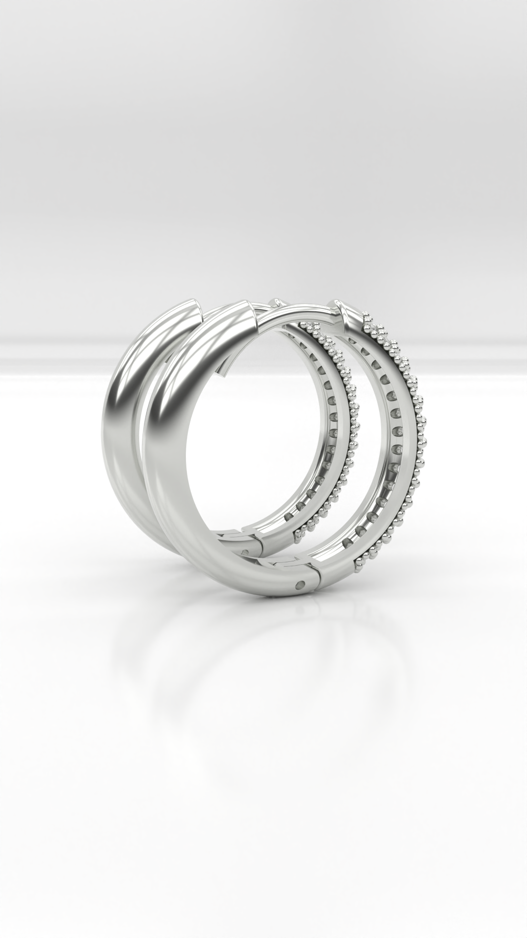 Brinco argola articulada com 2 fileiras de zirconias cravejadas, em prata 925.
