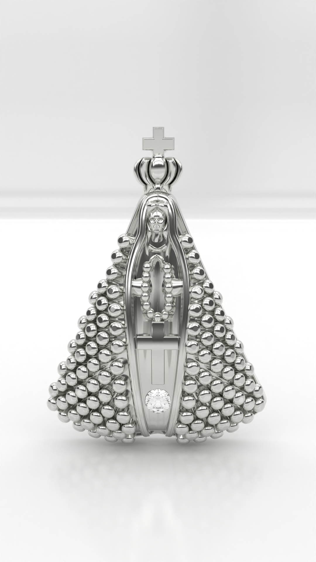Pingente Nossa Senhora de Aparecida Cravejada com zirconias, em prata 925.