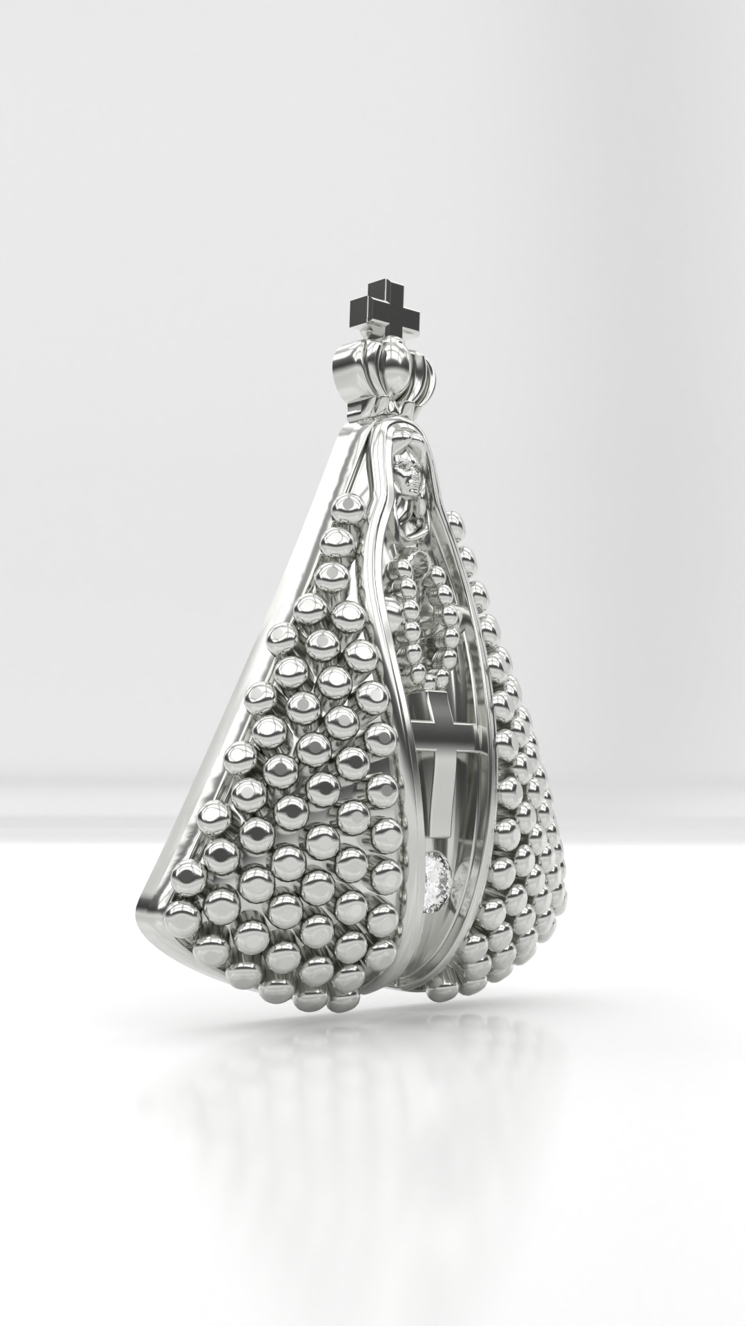Pingente Nossa Senhora de Aparecida Cravejada com zirconias, em prata 925.