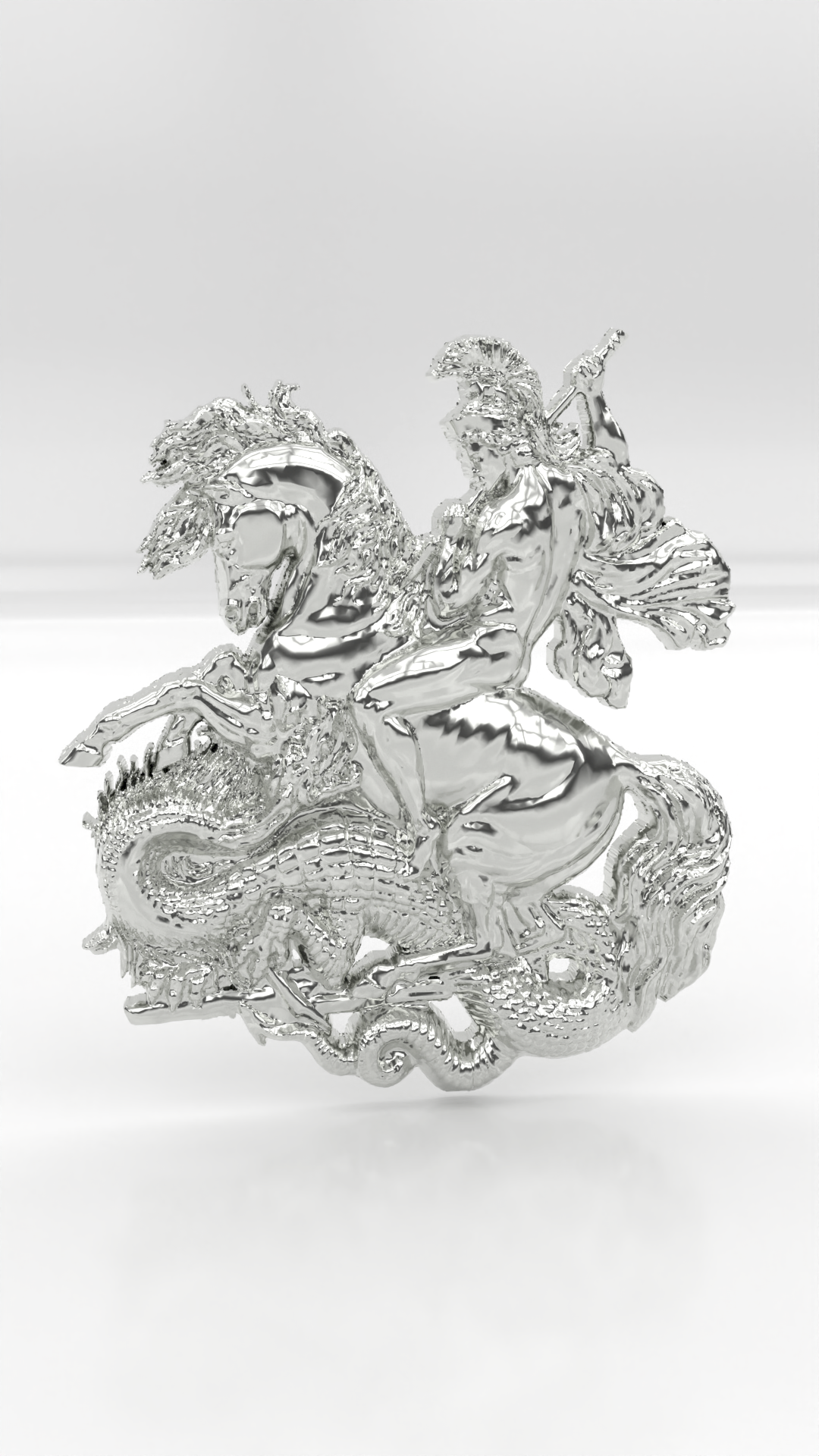 Pinjente São Jorge com Cavalo e Dragão, Ogum em prata 925.