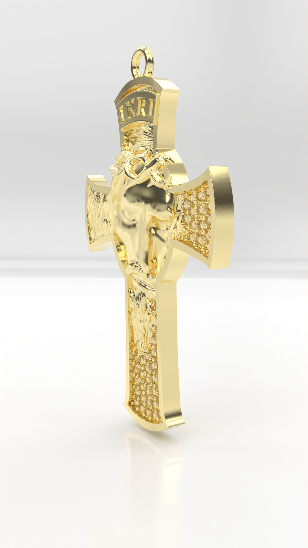 Cruz com o rosto de Jesus cravejado com zirconias em ouro 18.