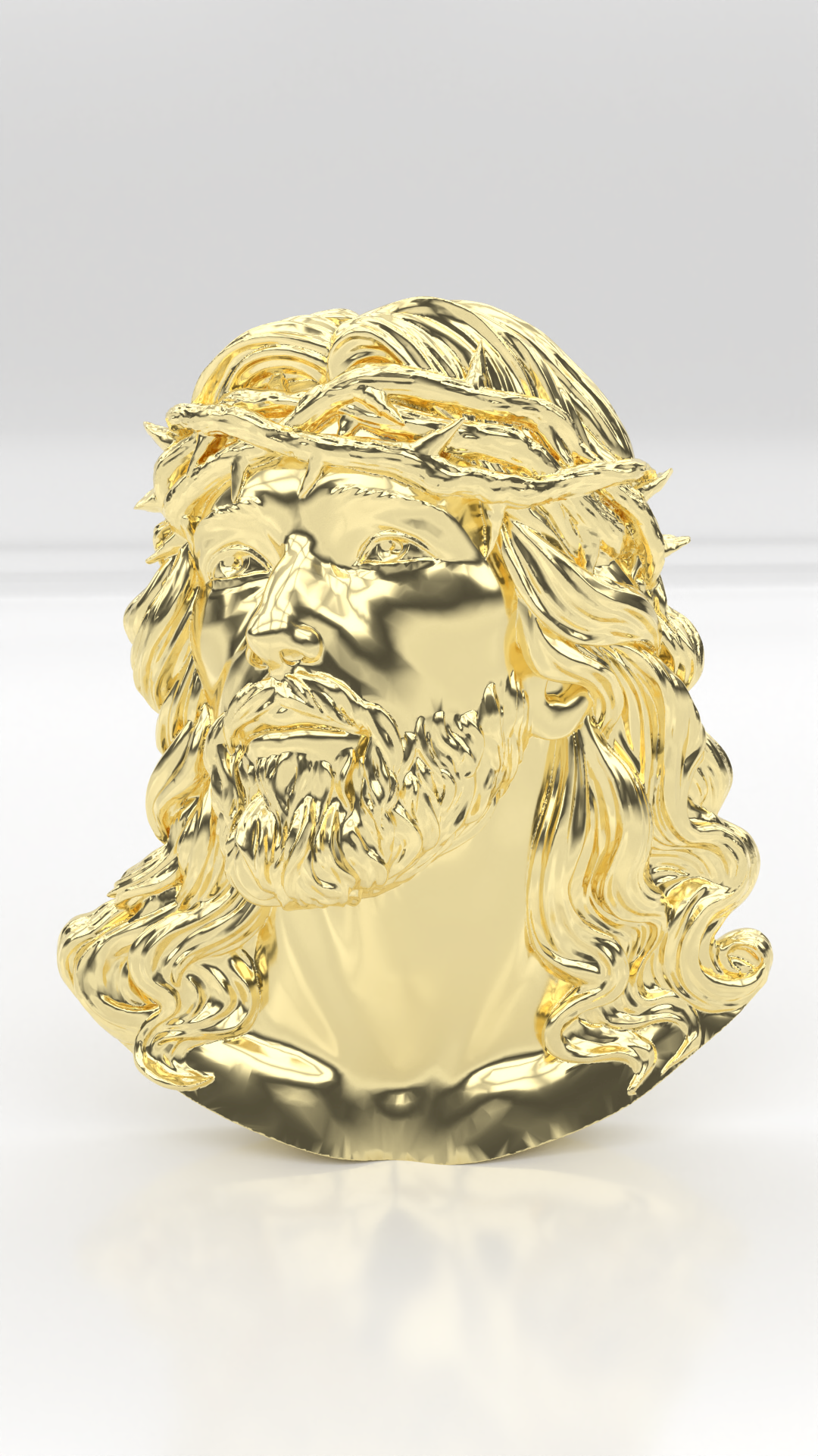 Pinjente com o rosto de Jesus cruscificado, em ouro 18.