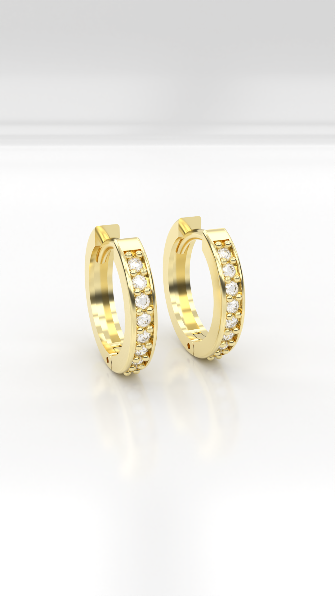 Brinco arcola articulada 12mm cravejada com zirconias em ouro 18K.