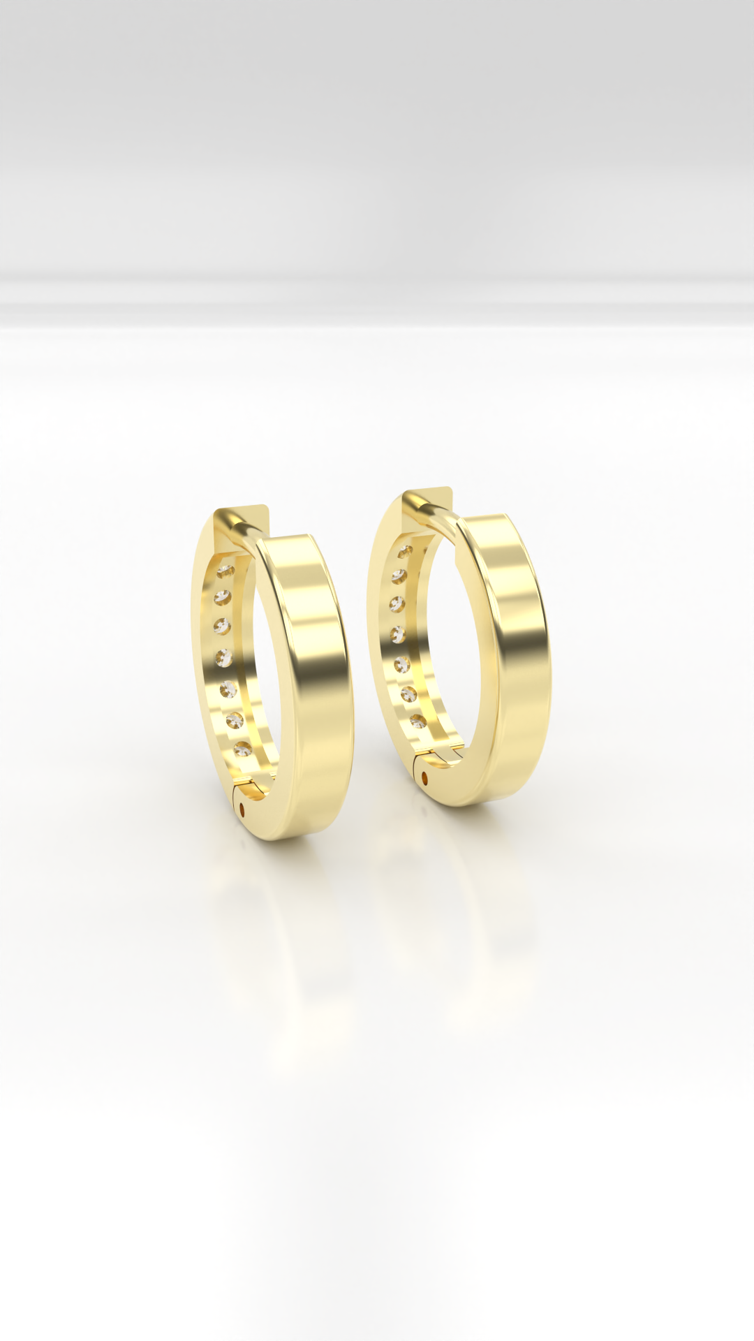 Brinco arcola articulada 12mm cravejada com zirconias em ouro 18K.