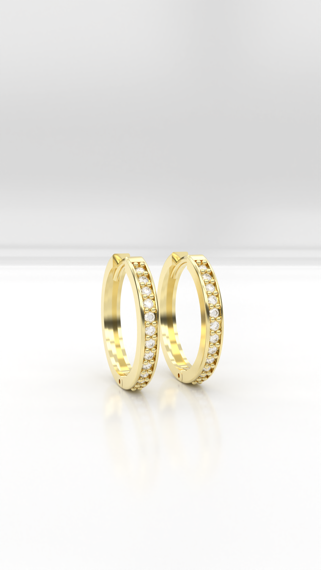 Brinco argola articulado 17mm cravejado com zirconias, em ouro 18K.