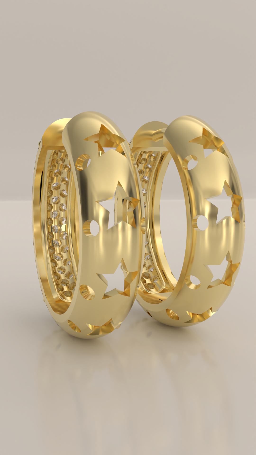 Brinco argola articulada com 3 fileiras de zirconias cravejadas, em ouro 18K.