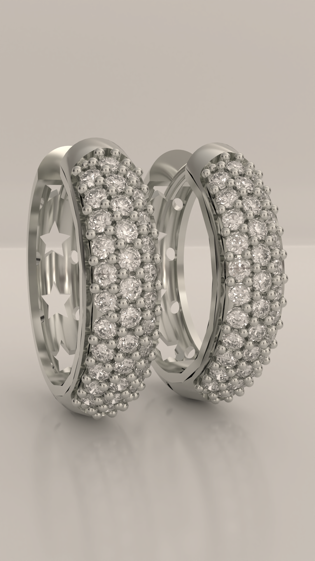 Brinco argola articulada com 3 fileiras de zirconias cravejadas, em prata 925.